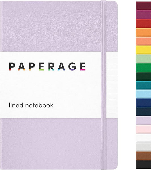 PAPERAGE Lined Journal Notebook, (Lavender), 160 Pages, Medium 5.6 in x 8 in - 100 GSM Thick Paper – Hardcover Journaling Notebook for Work, School & Note Taking