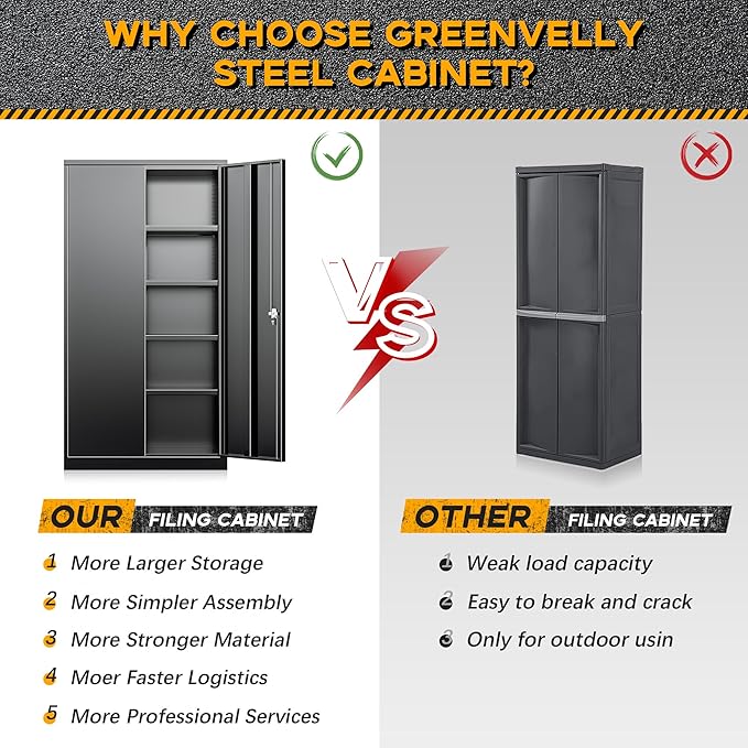 INTERGREAT Black Metal Storage Cabinet with Lock, 72" Tall Lockable Garage Storage Cabinet with Doors and Shelves, Cabinets for Home Office, Warehouse