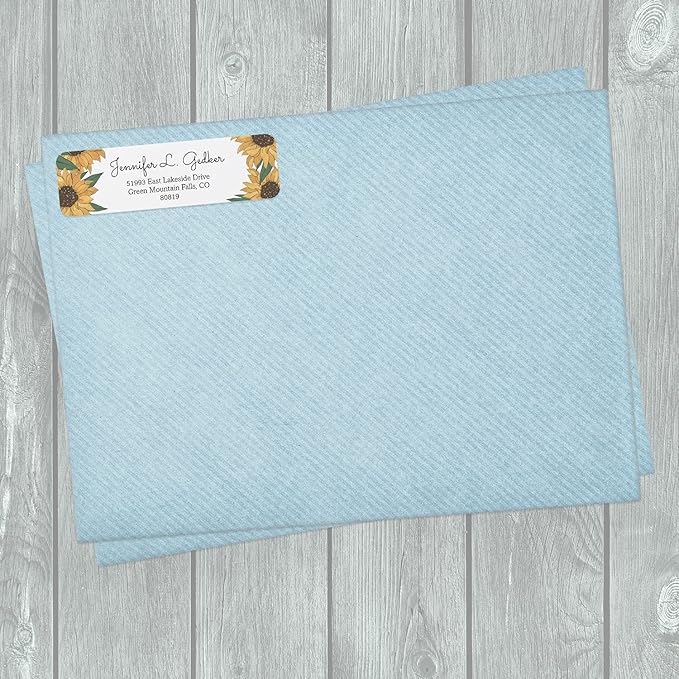 Illustrated Sunflower Rolled Address Labels/Roll of 250 Floral Garden Personalized Address Labels/Designer Return Address Stickers in Elegant Plastic Dispenser