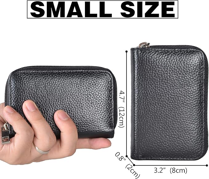 Easyoulife Genuine Leather Credit Card Holder Zipper Wallet With 26 Card Slots
