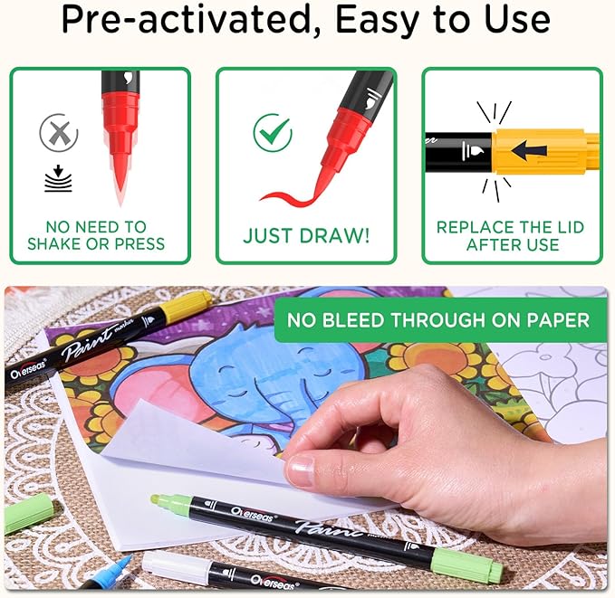 Overseas Gold Acrylic Paint Markers, 6 Pack Dual Tip Paint Pens Acrylic Markers - Dot and Brush Tip Gold Pens for Wood, Rock, Canvas, Glass, Metal, Plastic, Rubber, Fabric, School Supplies