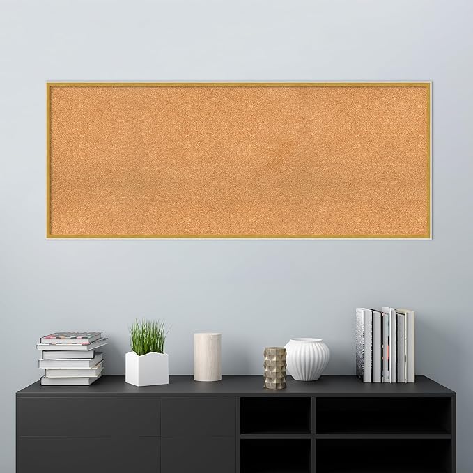 Amanti Art Natural Cork Board for Wall, 25x61 Vision Board with White Frame, Oversize Corkboard Office Decor for Home Organization, Modern Corkboard Pinboard to Display Items for Home Organization in
