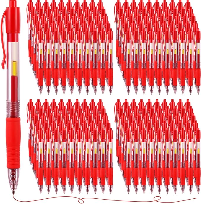 Jetec 500 Pcs Premium Gel Roller Pens Bulk, Fine Point 0.7 mm, Retractable Gel Ink Roller Ball Pens for Writing Journaling Taking Notes Office (Red)