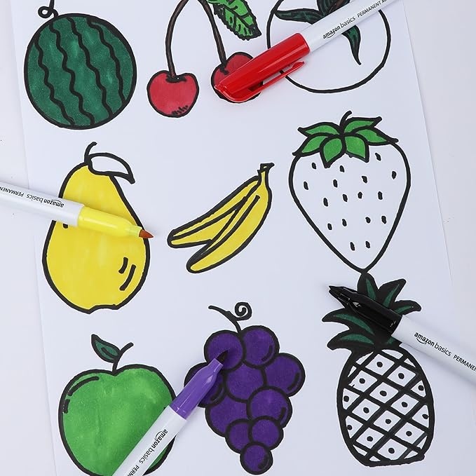 Amazon Basics Fine Tip Point Permanent Markers for Office, School, and Home Use, Assorted Colors, 24 Pack