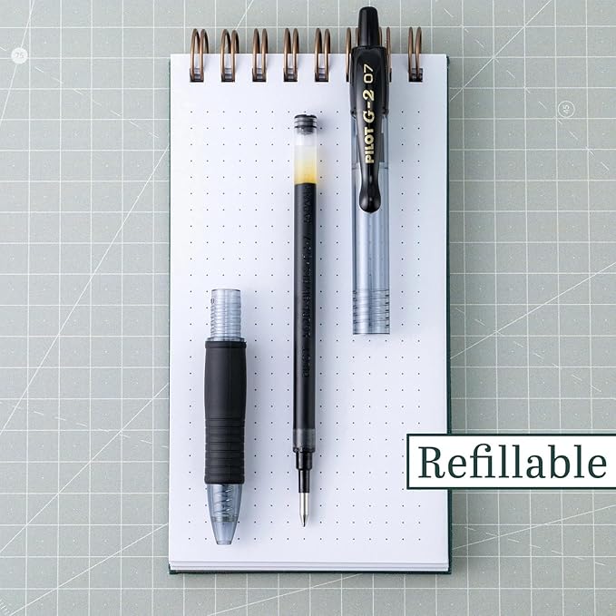 G2 Retractable Premium Gel Ink Roller Ball Pens Ultra Fine Point (.38mm) Black/Blue Ink 12 pack; Refillable & Premium Comfort Grip Bundle with Plastic Reusable Pouch