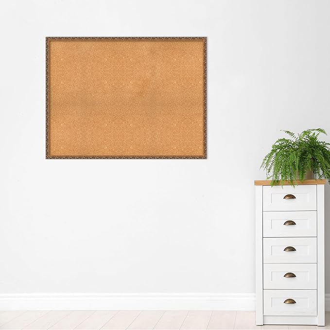 Amanti Art Natural Cork Board for Wall, 38x50 Vision Board with Bronze Frame, Oversize Corkboard Office Decor for Home Organization, Traditional Corkboard Pinboard to Display Items for Home
