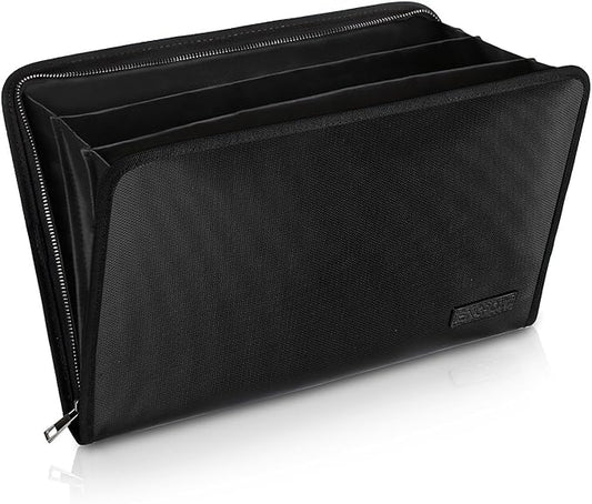 Expanding File Folder Important Document Organizer Fireproof & Waterproof Document Bag with A4 Size 3 Pockets Zipper Closure Non-Itchy Silicone Coated Portable Filing Wallet Pouch(14.3inx9.8inx1.6in)