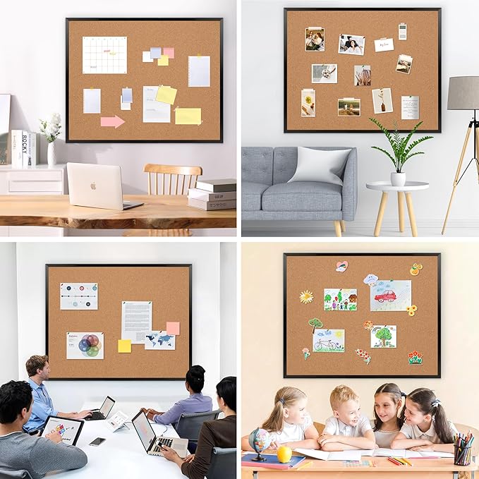 Board2by Extra Large Cork Bulletin Board 48" X 48", Black Wood Framed 4'x4' Corkboard for Wall, Wall Mounted Notice Pin Board with 18 Push Pins for School, Home & Office
