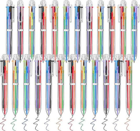 Aodaer 24 Pieces Multicolor Ballpoint Pens 0.5 mm 6 Colors Transparent Barrel Ballpoint Pen 6-in-1 Multicolor Retractable Ballpoint Pens for Office School Supplies Gifts