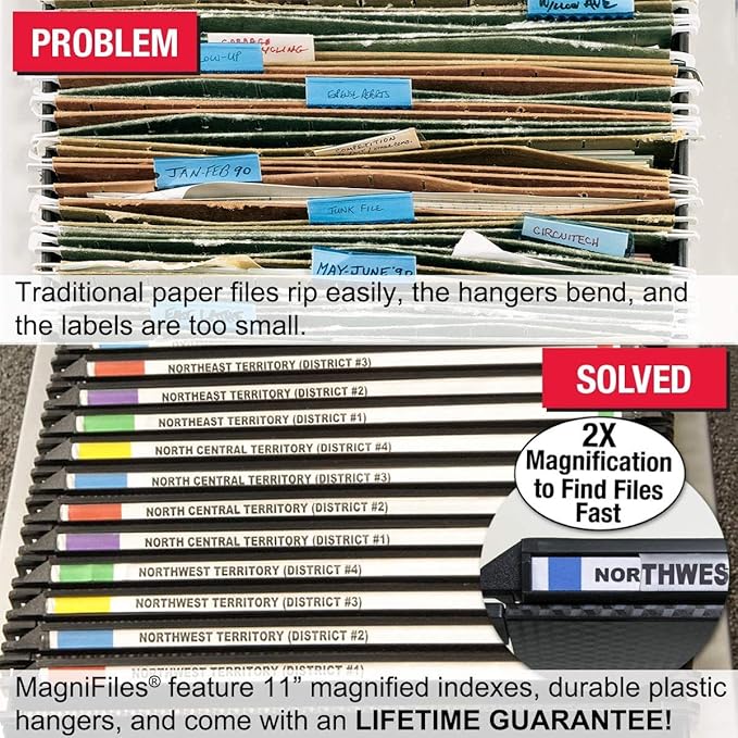 Ultimate Office MagniFile Extra-Capacity Hanging File Folders, 1/2" Box-Bottom, Letter Size, Feature A Wrap- Around Bungee Security Cord (Set of 8)