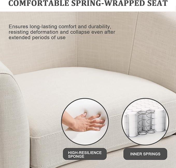 UIXE 360° Swivel Barrel Accent Chairs Set of 2, Modern Round Arm Chair Upholstered Club Armchair, Single Sofa Seating in Fabric for Living Room, Bedroom (Beige)