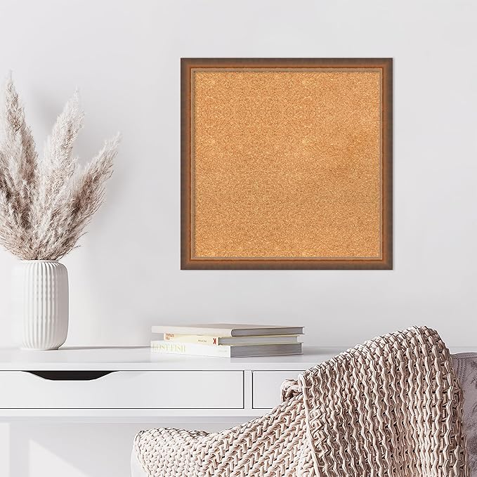 Amanti Art Natural Cork Board for Wall, 22x22 Vision Board with Bronze Frame, Medium Corkboard Office Decor for Home Organization, Modern Corkboard Pinboard to Display Items for Home Organization in