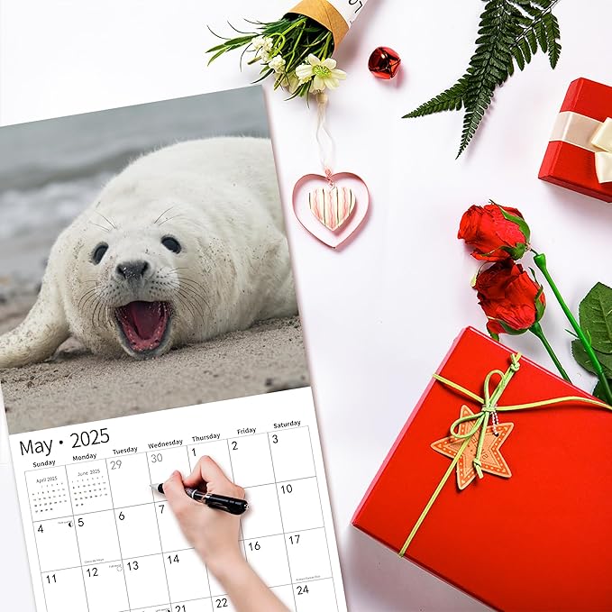 2025 Wall Calendar,Calendar 2025, January 2025 - December 2025, Wall Calendar Smiling Animals, 12" x 24" Opened,Full Page Months Thick & Sturdy Paper for Calendar Organizing & Planning