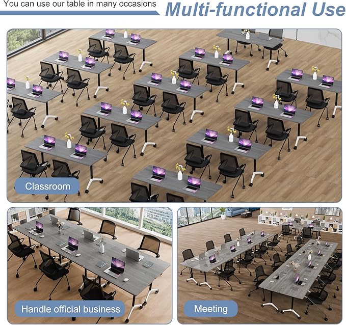 Folding Conference Table, Mobile Training Table for Office Conference, Modern Modular Rectangular Work Desk Meeting Seminar Work Tables with Caster Wheels, Large Breakroom Tables (4Pack L47.2in)
