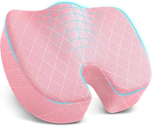 TushGuard Office/Car Seat Cushion, Non-Slip Sciatica & Back Coccyx Tailbone Pain Relief Chair Pad, Memory Foam Butt Pillow for Computer Desk, Wheelchair, Driving (Pink, X-Large)