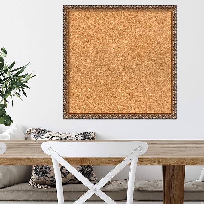 Amanti Art Natural Cork Board for Wall, 24x24 Vision Board with Bronze Frame, Medium Corkboard Office Decor for Home Organization, Traditional Corkboard Pinboard to Display Items for Home