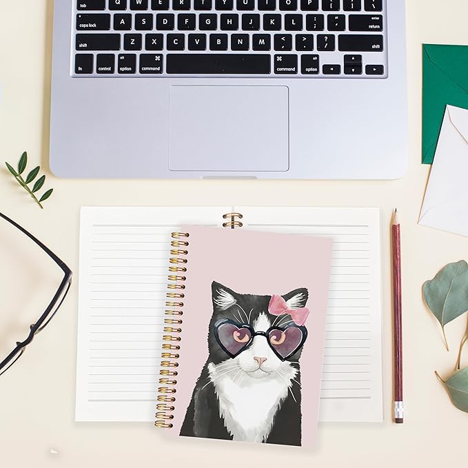 BearCake Black Cat Notebook,Cat Gifts for Women Cat Lovers,A black cat with glasses Cat Journal,Cute fun Black Cat Gifts,Cat Mom Gifts,Cat Lady Gifts,Cute Notebook,Hardcover Spiral Notebook 5.5x8.3
