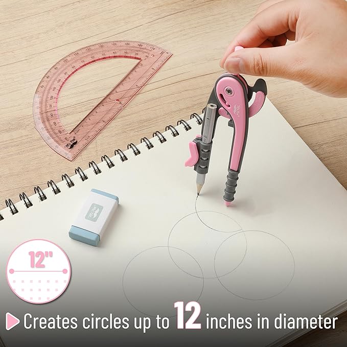 Mr. Pen- Compass and Protractor Set, Rogue Pink, Compass Geometry Tool, Protractor and Compass Set, Compass Drawing Tool, Drawing Compass, Geometry Compass, Back to School Supplies