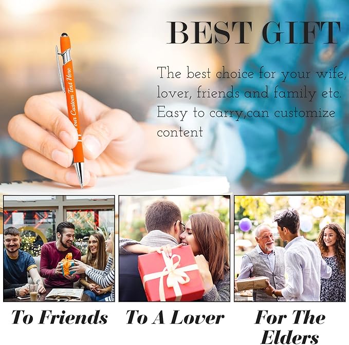 Personalized Pens Bulk 300 with Name Custom Engraving Ballpoint Pens with Stylus Tip Customized Smooth Writing Pens Personalized Gifts for Anniversary Birthday or Graduation(Blue,Black Ink)