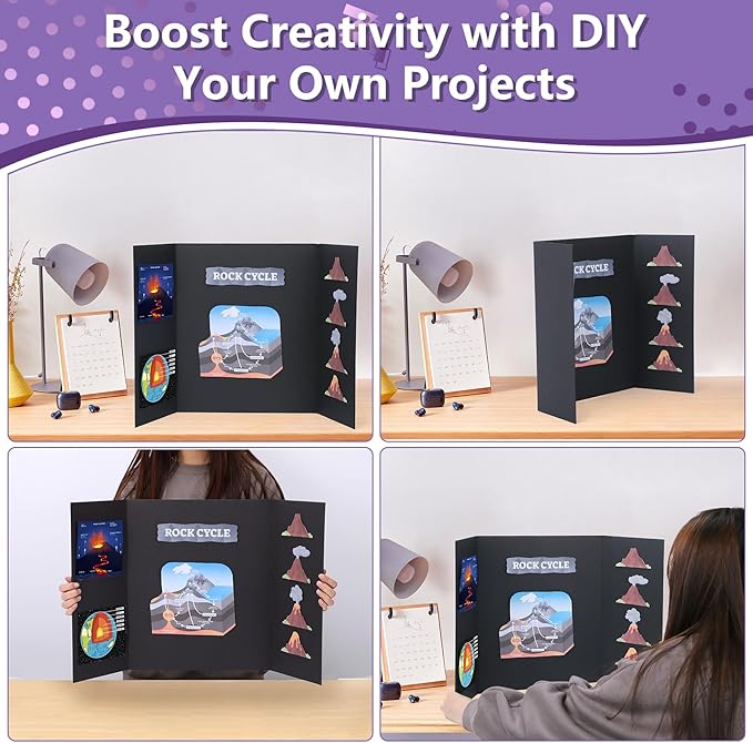 3 Pack Medium Trifold Poster Board 26" x 16" Tri Fold Poster Boards Black Corrugated Cardboard Project Boards for Presentations, School Projects, Science Fair, Exhibition Event Display