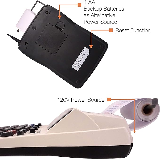 Victor Printing Calculator, 1208-2 Compact and Reliable Adding Machine with 12 Digit LCD Display, Battery or AC Powered, Includes Adapter,White