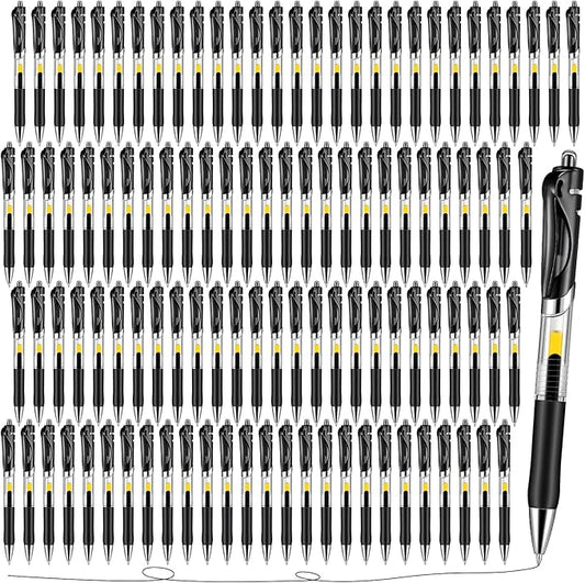 Spakon 200 Pieces Gel Pens Bulk Retractable Ink Ballpoint Pen Bulk Rolling Ball Medium Point 0.5mm Ballpoints with Soft Grip for Journal Writing Office Home(Black)