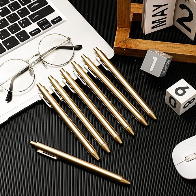 15 Pcs 30 Pcs Gold Slim Ballpoint Pens Bulk Golden Retractable Black Ink Medium Point (0.5mm) Smooth Metallic Color Writing Ballpoint Pens for Wedding Bridal Shower Business Office (Classic Style)