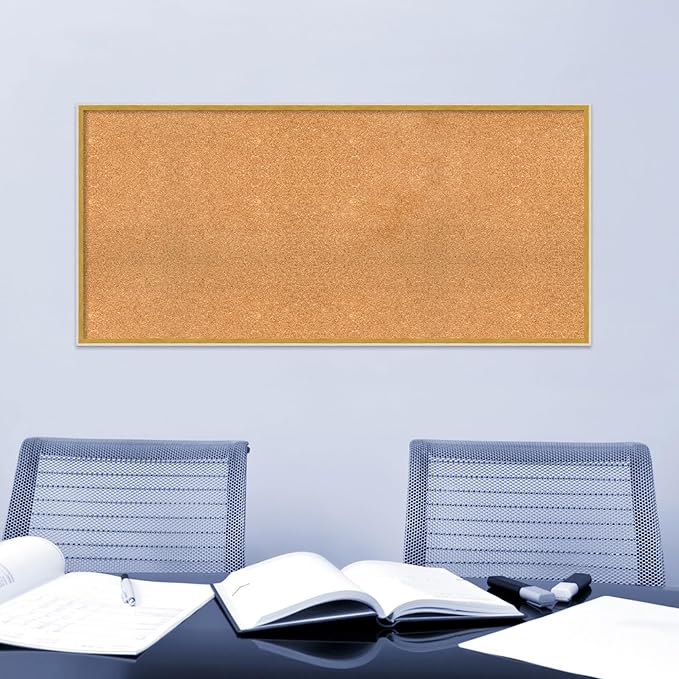 Amanti Art Natural Cork Board for Wall, 25x53 Vision Board with White Frame, Oversize Corkboard Office Decor for Home Organization, Modern Corkboard Pinboard to Display Items for Home Organization in