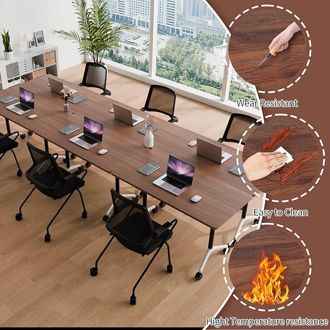 Conference Room Table with Flip-Top Design for Dynamic Meetings, Business Table Computer Desk with Heavy-Duty Frame,Foldable Seminar Meeting Tables for Home Office (6, A, 47.2IN)