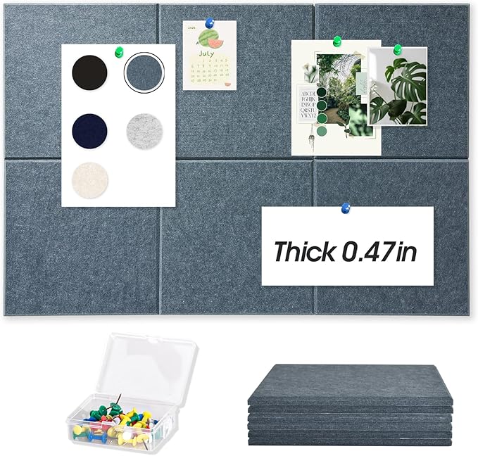 Thick Cork Board for Wall with Pins, 36" x 24" Bulletin Board Self-Adhesive Pin Board | Customized 6 Packs Felt Tiles for Office Home Wall Decor