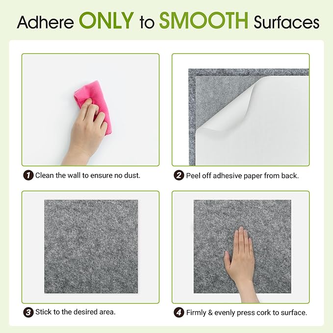 AKTOP Cork Bulletin Board 12x12, 1/2" Thick Felt Cork Board Tiles 12 Pack, Small Square Pin Board for Wall, Self Adhesive Corkboards with 120 Push Pin Wood Clips for School, Home & Office, Grey