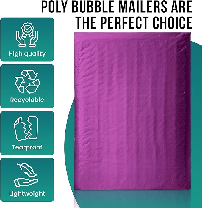Levex - #0 6" x 10" [10 Pack] Purple Poly Bubble Mailers, Padded Envelope Mailers, Packing Envelope & Mailing Bags for Shipping