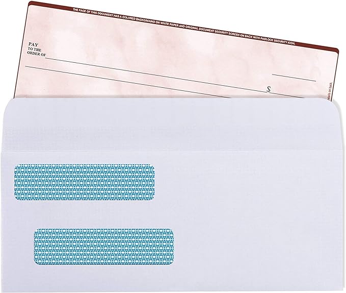 Aimoh 500#8 Double Window Gummed Security Envelopes - for Business Checks, QuickBooks & Quicken Checks, Size 3 5/8 x 8 11/16 Inches - Checks Fit Perfectly - Not for Invoices, 500 Count (30181)