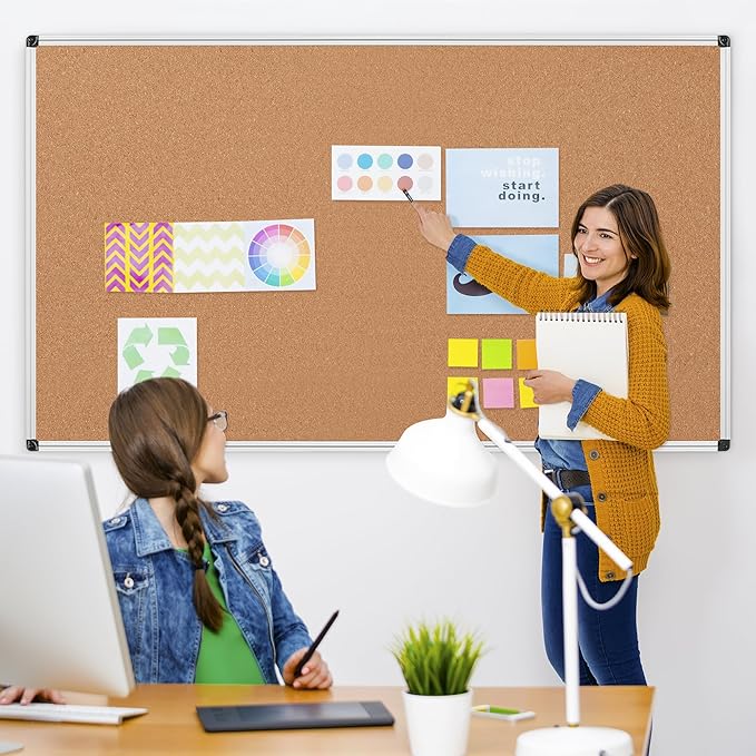 Board2by Extra Large Cork Bulletin Board 72" X 48", Silver Aluminum Framed 6'x4' Corkboard for Wall, Wall Mounted Notice Pin Board with 18 Push Pins for School, Home & Office