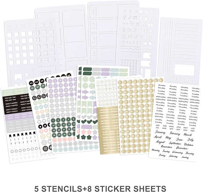 &And Per Se Dotted Journal Notebook Set, A5 Hardcover Dotted Journal (Black), 6 Fineliner Pens, 8 Sticker, 5 Stencil Sheets & 6 Washi Tapes, Journaling Supplies for Planner Schedule