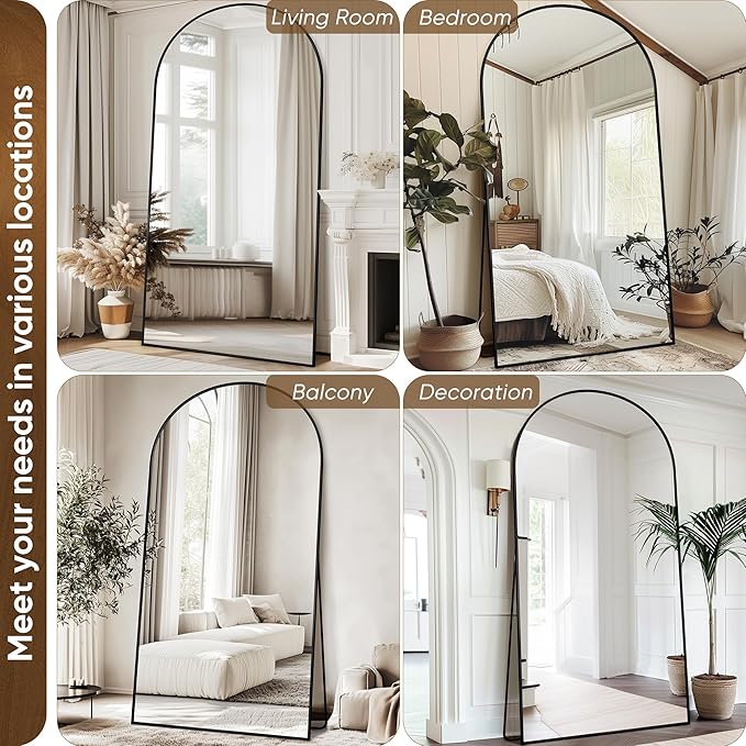 Antok Full Length Mirror, 83"x44" Oversized Floor Mirror Freestanding, Full Body Mirror Floor Standing Mirrors with Stand, Hanging Mounted Mirrors for Living Room Cloakroom,Black,Arched Style