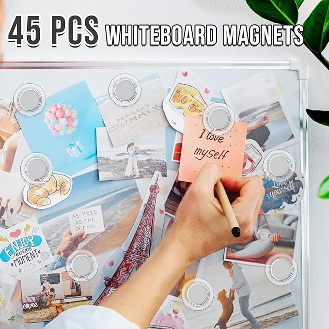 VNDUEEY 45 Pcs Round Whiteboard Magnets, Fridge Magnet Decorative, Dry Board Refrigerator Magnets, Small Magnet Teacher Supplies for School, Home, Office(Clear, 3cm/1.18in)