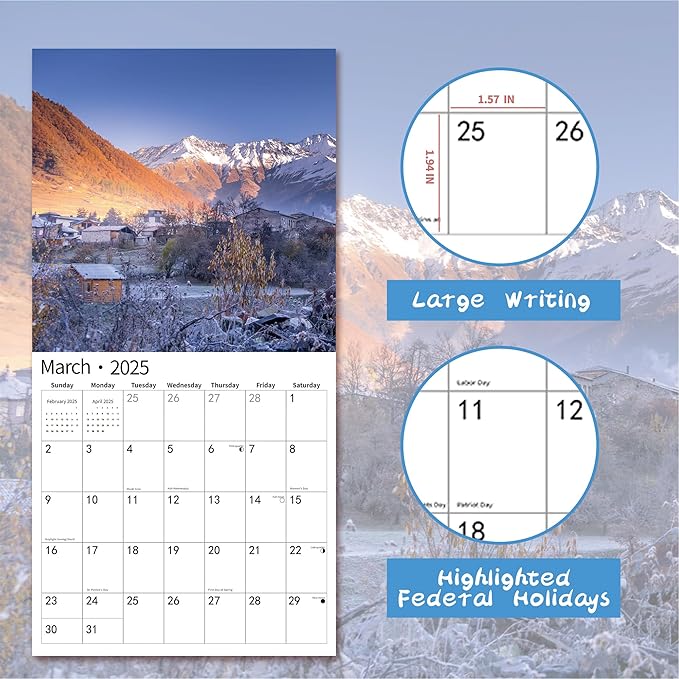 2025 Wall Calendar,Calendar 2025, January 2025 - December 2025, Wall Calendar Wonders of Planet, 12" x 24" Opened,Full Page Months Thick & Sturdy Paper for Gift Perfect Calendar Organizing & Planning