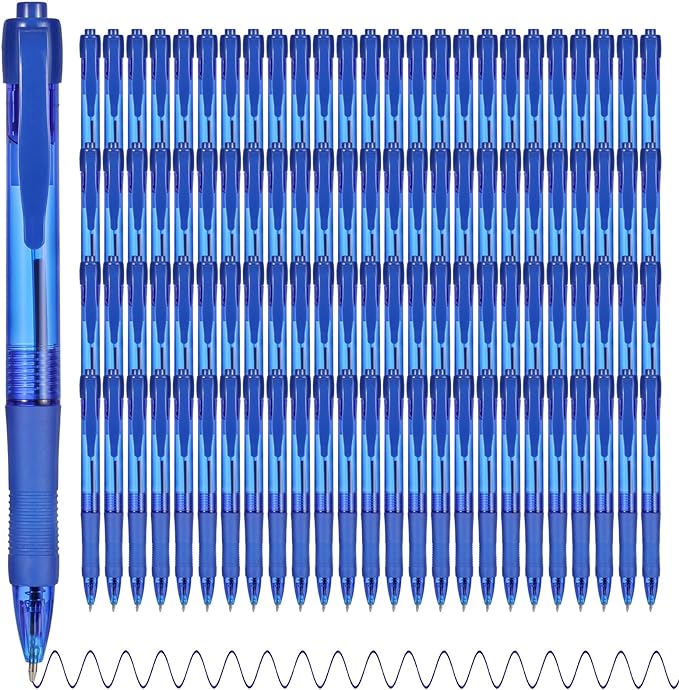 deegtran Pens Bulk, 100 Pack No Bleed Blue Ink Click Pens with Soft Grip, Wholesale Retractable Ballpoint Pens for Office School, Medium Point Smooth 1.0MM