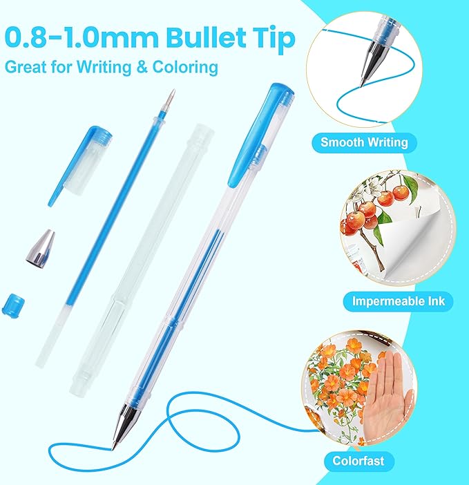 120 Color Gel Pens, 40% More Ink Fine Point Colored Pens, Neon Glitter Gel Pens for Adult Coloring Book, Drawing, Doodling, Scrapbook, Journaling, Sparkle Pen Gift for Kids