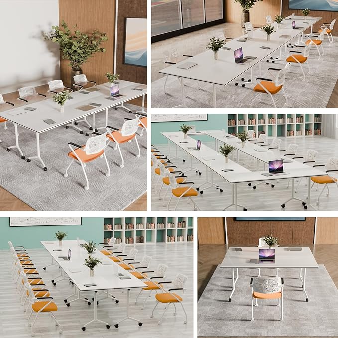 Conference Table, Folding Conference Tables for 2-20 People, Modern Conference Room Table with Wheels, Super Sturdy Large Rectangle Mobile Meeting Seminar Tables for Office (2PCS 70.8in)