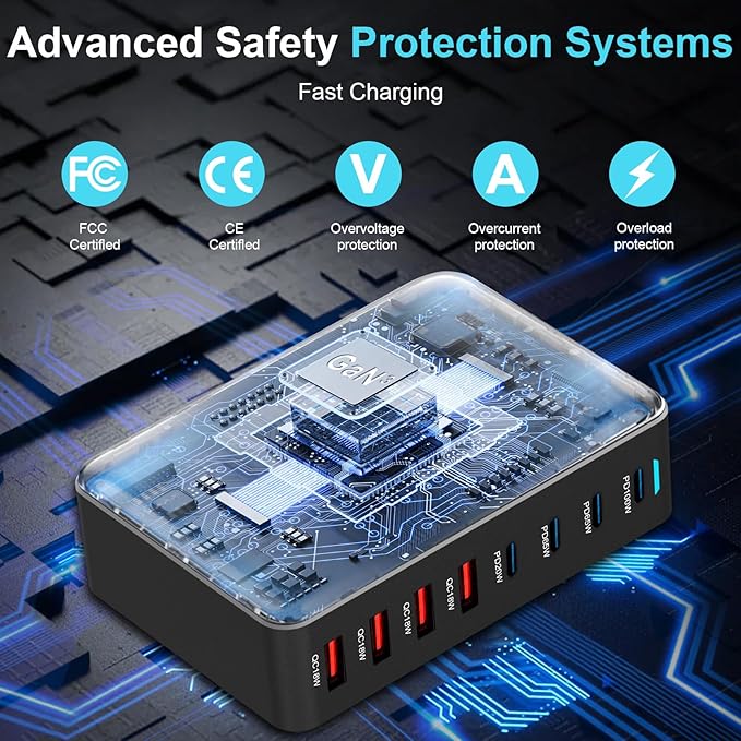 320W USB C Fast Charger Block, 8 Port USB Charging Station, GaN Ⅲ Pro 100W PD PPS Port Fast Charging Station Hub, Laptop Wall Charger Compatible with MacBook/iPhone 16/iPad/Galaxy S23/22 etc