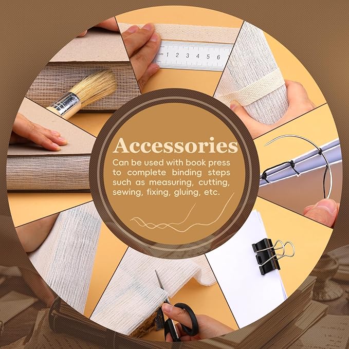 JUPEAN 45 Pcs Book Binding Kits, Bookbinding Kit Large Book Press 14.76”x11.42” with Books Binding Materials Bone Folder Tool Bind Cloth Webbing Strap and Storage Bag for Repair