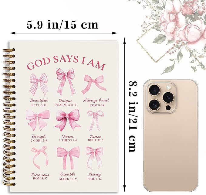 Bible Notebook, A5 Spiral Christian Journal with Floral Pink Butterfly Notebook, Bible Verse-God Says You Are, Inspirational Notebooks for Women, Bible Study, Gift for Birthday Christmas