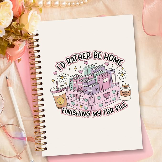 JXREQ Cute Pink Book Bookish Notebook Journal for Women Book Lovers, Journaing Notebooks for Note Taking Writing, Gifts for Readers, Spiral Notebooks 5.5x8.3