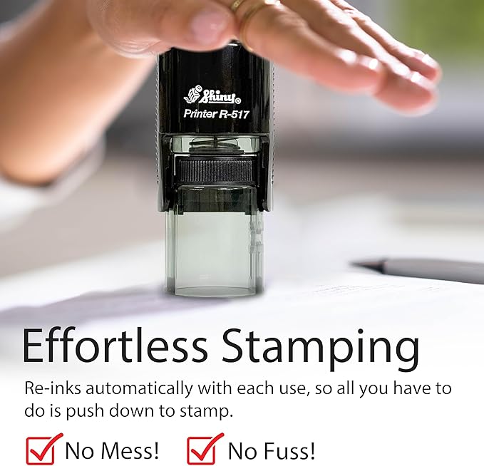 Shiny Pleasure Serving You Stamp, Round Self Inking Stamp for Office and Retail, Blue Ink