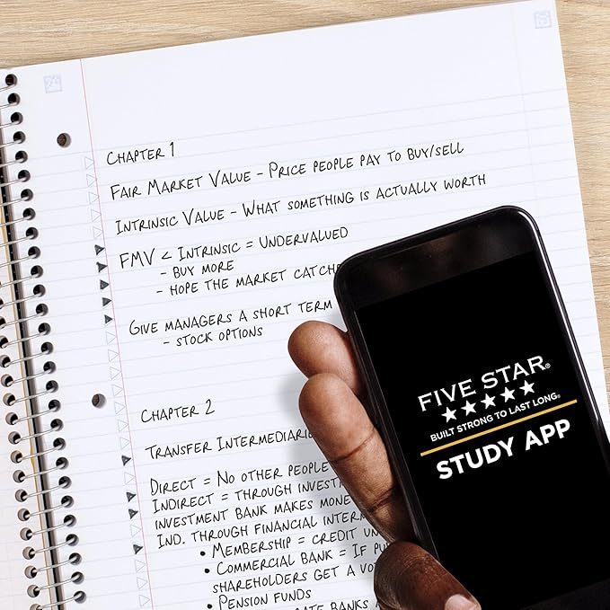 Five Star Spiral Notebook + Study App, 1 Subject, College Ruled, 8-1/2" x 11", 80 Sheets, Fights Ink Bleed, Water Resistant Covers, Organic Lines (820233F)