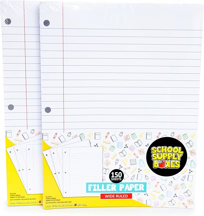 School Supply Boxes | Wide-Ruled Loose Leaf Paper | 4 Pack | 150 Sheets Per Pack, 3-Ring Binder Compatible