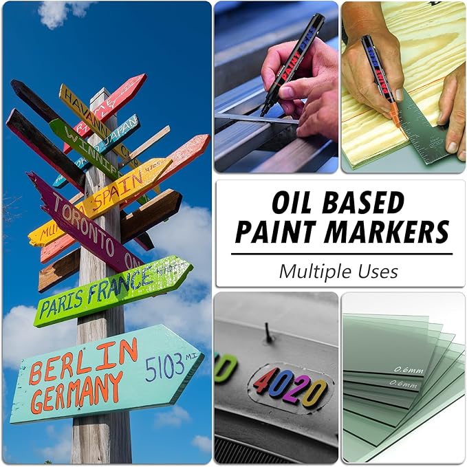 Blue Paint Pens Paint Markers - 2 Pack Permanent Quick Dry Waterproof Marker Pens for Rocks Wood Fabric Plastic Canvas Glass Mugs Metal Tire Stone