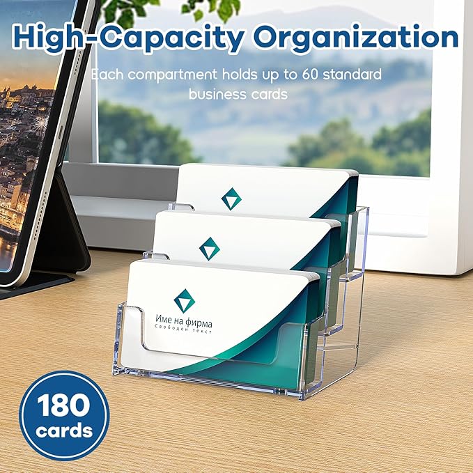 Acrylic Business Card Holder for Desk, Clear Plastic Business Card Stand with 3 Tier, Multiple Business Display Holder for Exhibition, Office and Hotel, 2 Pack